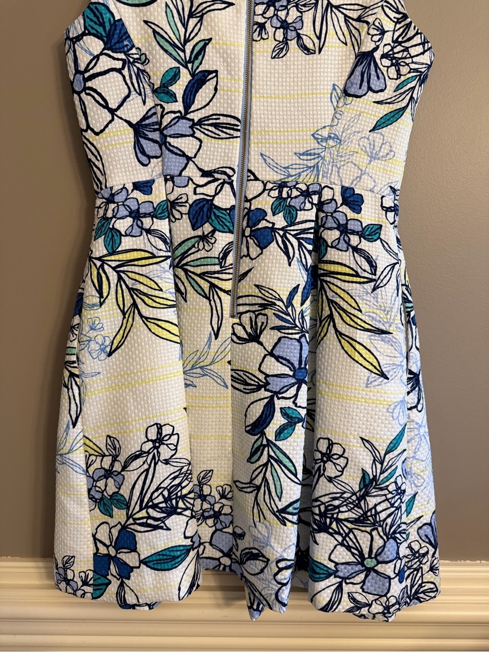 Danny & Nicole Blue and White Floral Square-Neck Mini Dress Pockets 6P - Picture 6 of 11